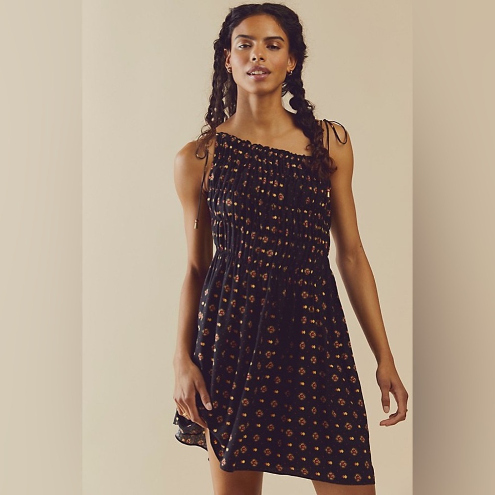 NWT Free People Clementina Mini Dress Black Floral Size S Retails 128